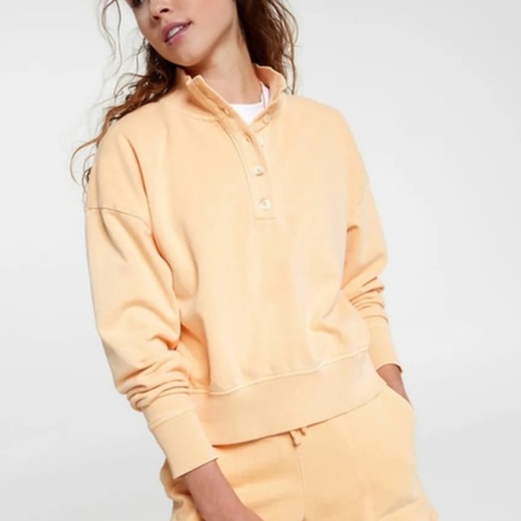 Calia Carrie Underworld Mock Henley Sweatshirt In Sunrise Orange - Picture 1 of 8